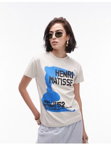 Topshop - T-shirt squadrata écru con stampa museo "Henri Matisse"-Bianco