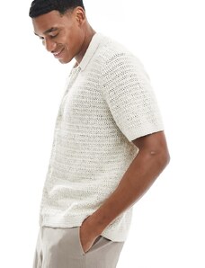 Abercrombie & Fitch - Polo a maniche corte in maglia all'uncinetto color crema-Bianco