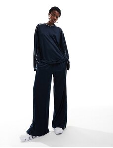 Weekday - Joggers oversize blu in jersey lucido con finiture bianche in coordinato