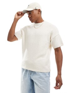 ASOS DESIGN - T-shirt vestibilità comoda squadrata in maglia écru fiammata testurizzata-Neutro
