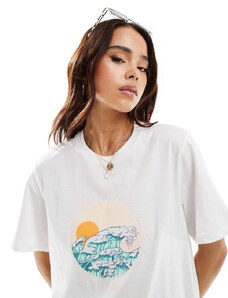 Pieces - T-shirt bianca con stampa “Miami Beach Surf Club” sul davanti-Bianco