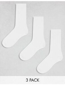 ASOS DESIGN - Confezione da 3 paia di calzini bianchi a coste-Bianco