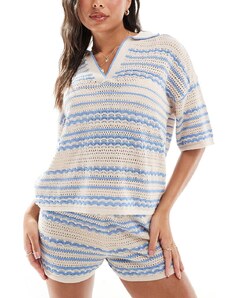 ASOS DESIGN - Camicia da mare in maglia blu e crema in co-ords-Multicolore