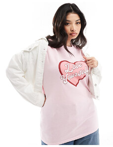 In The Style Plus - T-shirt rosa con scritta "Love yourself"