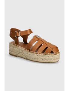 Tommy Hilfiger espadrillas in pelle TH AUTHENTIC LEATHER ESPADRILLE donna colore marrone FW0FW07743