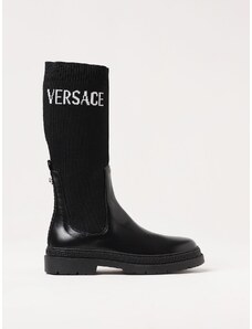 Young Versace Stivale Versace Young in pelle e maglia stretch con logo jacquard