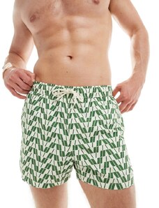 ASOS DESIGN - Pantaloncini da bagno corti con stampa geometrica-Verde