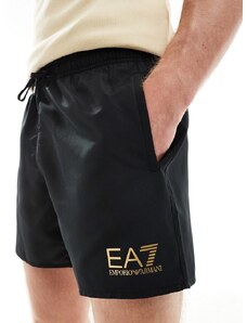 Armani EA7 - Pantaloncini da bagno neri con logo dorato-Nero