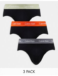 Calvin Klein - Cotton Stretch - Confezione da 3 slip neri con elastico colorato-Nero