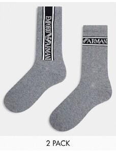 Emporio Armani - Bodywear - Confezione a 2 paia di calzini sportivi grigi con logo-Grigio