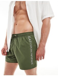 Armani EA7 - Pantaloncini da bagno verde kaki con logo laterale verticale