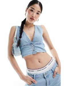Tommy Jeans - Top in chambray lavaggio medio-Blu