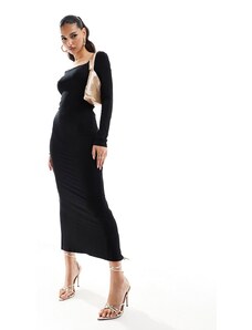 ASOS DESIGN - Vestito midi nero a maniche lunghe con scollo quadrato e incrociato sul retro