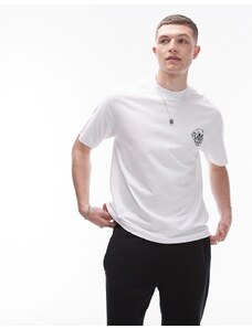Topman - T-shirt oversize bianca con ricamo con teschio e scritta-Bianco