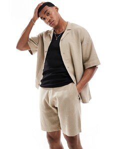 ADPT - Camicia oversize in maglia beige in coordinato-Neutro