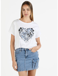 Solada T-shirt Donna Oversize Con Stampa Cuore Manica Corta Blu Taglia Unica