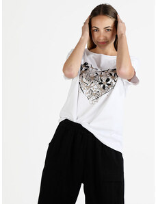 Solada T-shirt Donna Oversize Con Stampa Cuore Manica Corta Beige Taglia Unica