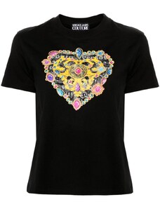 VERSACE JEANS T-shirt nera stampa heart barocco