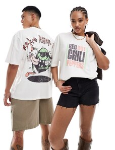 ASOS DESIGN - T-shirt unisex oversize bianco sporco con grafiche della band "Red Hot Chili Peppers" su licenza