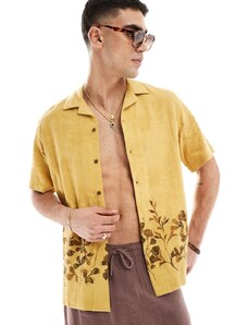 ASOS DESIGN - Camicia comoda con rever gialla con stampa floreale jacquard-Giallo