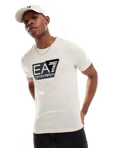 Armani - EA7 - T-shirt beige con logo grande sul petto-Neutro