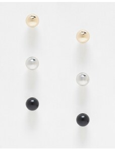 Faded Future - Confezione da 3 paia di orecchini a bottone a sfera multicolori-Argento