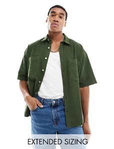 ASOS DESIGN - Camicia a maniche corte a coste oversize stile anni '90 verde scuro