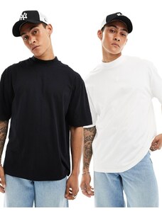 ASOS DESIGN - Confezione da 2 T-shirt a collo alto oversize nera e bianca-Multicolore
