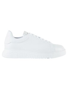 EMPORIO ARMANI - Sneakers in pelle bottalata con logo - Colore: Bianco,Taglia: 41