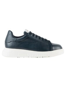 EMPORIO ARMANI - Sneakers in pelle bottalata con logo - Colore: Blu,Taglia: 45