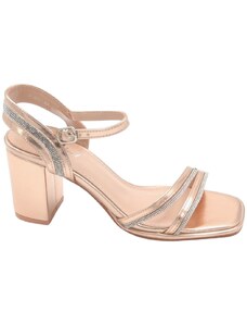 Malu Shoes Scarpe sandalo donna oro rosa pelle lucida con fasce a incrocio con strass chiusura alla caviglia sling back tacco 5cm