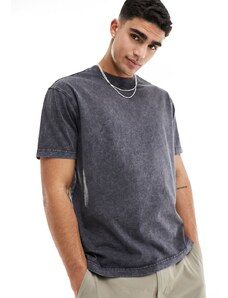 Another Influence - T-shirt pesante oversize grigio scuro stone wash