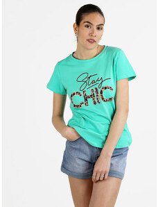 Monte Cervino T-shirt Donna Decorata Con Pietre e Strass Manica Corta Verde Taglia S/m