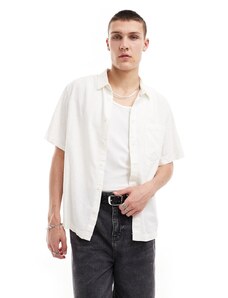 Weekday - Camicia a maniche corte vestibilità comoda bianca in misto lino-Bianco