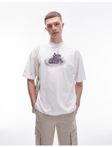 Topman - T-shirt oversize bianca con stampa di uva-Bianco
