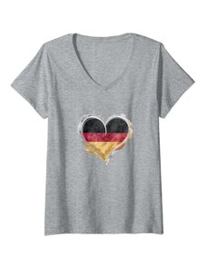 YO! Donna Cuore vibrante bandiera tedesca colori Germania Fan Maglietta con Collo a V