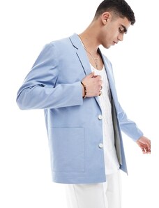 ASOS DESIGN - Blazer oversize blu pallido in misto lino