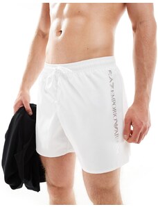 Armani EA7 - Pantaloncini da bagno bianchi con logo laterale verticale-Bianco