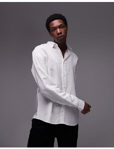 Topman - Camicia a maniche lunghe taglio comodo in misto lino bianca-Bianco