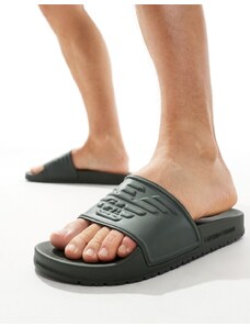 Emporio Armani - Bodywear - Sliders da mare kaki con logo-Verde