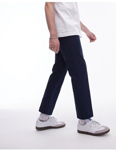 Topman - Pantaloni eleganti dritti in cotone compatto blu navy