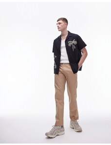 Topman - Pantaloni eleganti dritti in cotone compatto color pietra-Neutro