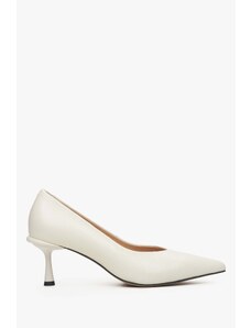 Milky-Beige Genuine Leather Pumps with Pointed Toe Estro ER00115098