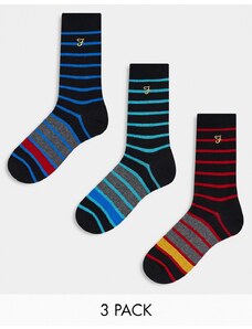 Farah - Confezione da 3 paia di calzini eleganti a righe multicolore