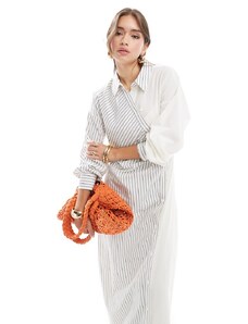 ASOS DESIGN - Vestito camicia lungo color block color crema a righe con arricciatura-Multicolore