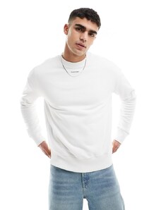 Calvin Klein - Nano - Felpa girocollo in modal di cotone bianca con logo-Bianco