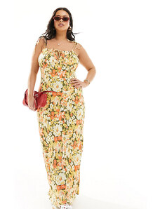 ASOS Curve ASOS DESIGN Curve - Vestito sottoveste lungo color senape a fiori con bustino arricciato-Multicolore