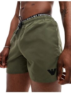 Emporio Armani - Bodywear - Pantaloncini da bagno kaki con fascia in vita con logo-Verde