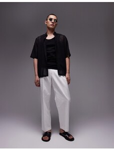 Topman - Pantaloni eleganti a fondo ampio in cotone compatto écru-Bianco