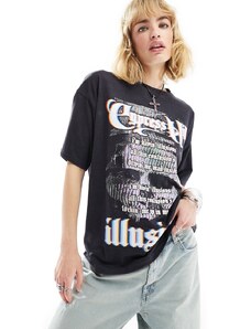 Daisy Street - T-shirt grigio antracite oversize con stampa "Cypress Hill Illusions"-Nero